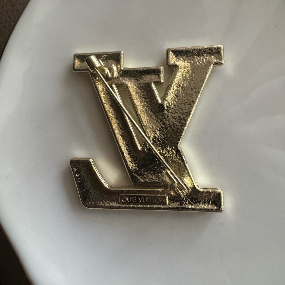 Gold and White Crystal Logo Brooch- - Picture 2 of 2